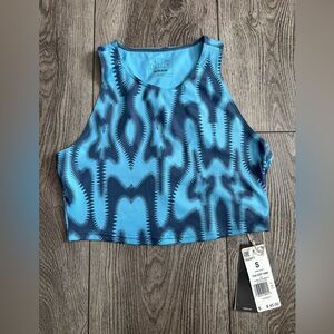 Adidas Women's YGA AOP Blue Patterned Crop tank Top